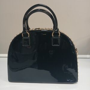 New! Daesin Chic Black & Gold Women's Studded Large Satchel Zip Close w/ Strap